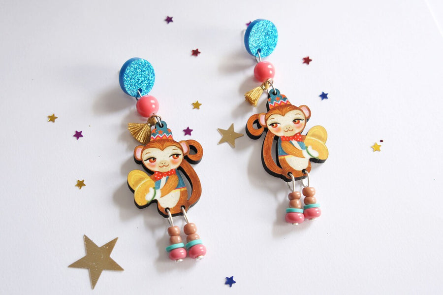 LaliBlue : Circus Freaks : Monkey and cymbals earrings [PRE-ORDER]