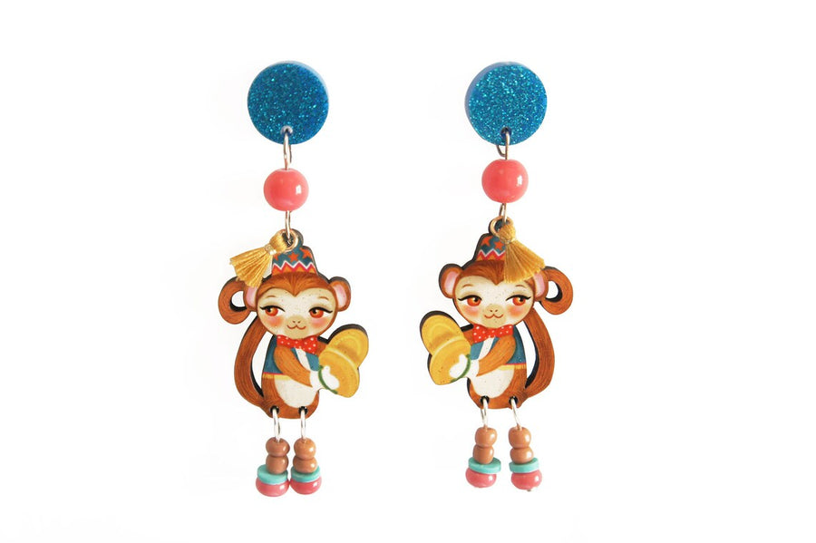 LaliBlue : Circus Freaks : Monkey and cymbals earrings
