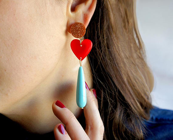 LaliBlue : Delirium of Love Earrings (Red / Turquoise)