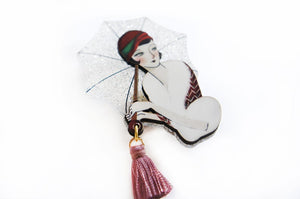 Laliblue : Girl with umbrella brooch [PRE-ORDER]