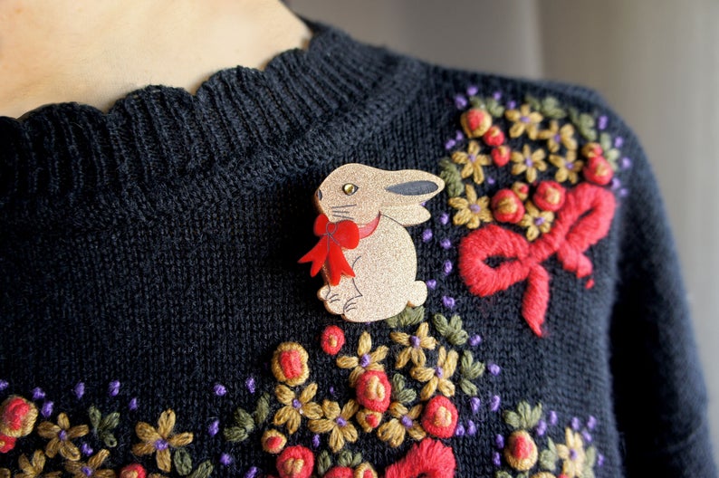 LaliBlue : Easter : Chocolate Rabbit brooch [PRE-ORDER]