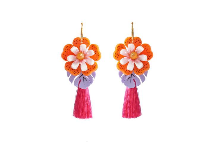 LaliBlue :  Tiki : Orange Tropical Flower Earrings