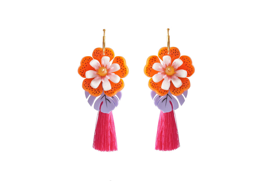LaliBlue :  Tiki : Orange Tropical Flower Earrings [PRE-ORDER]