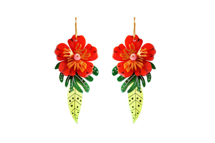 LaliBlue :  Tiki : Red Tropical Flower Earrings [PRE-ORDER]