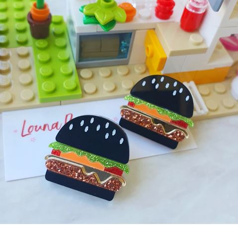 Louna Rae : Black Burger Stud Earrings