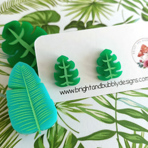 Bright and Bubbly : Tropical Jungle : Monstera Leaf Studs