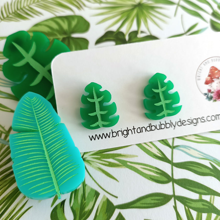 Bright and Bubbly : Tropical Jungle : Monstera Leaf Studs