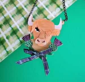 Cherryloco : Scottish Wildlife : Bonnie the highland cow brooch or necklace